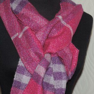 BURBERRY Cashmere Scarf Pink & Purple Plaid Fringe w/Sparkle